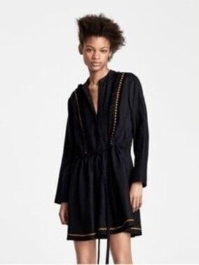 Zara Women Cruise Hawaii Drawstring Long Sleeve Linen Tunic Short Dress Medium